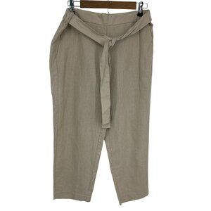 J. Crew Womens Beige Linen-Blend With Elastic Waist & Tie Belt Ankle Pants Sz 12